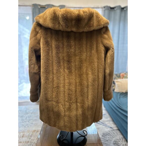 Vintage TISSAVEL FRANCE 1950s 60s Faux Fur Vegan Mink Coat Tan Glam New Years XL - Picture 2 of 7